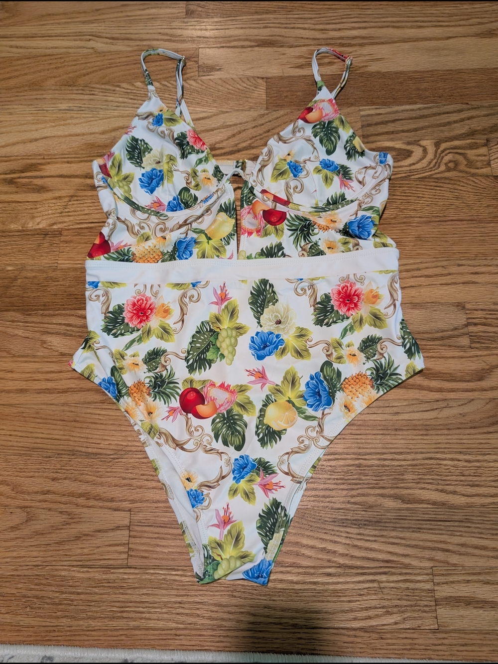 Tropical Floral One-Piece Swimsuit - White Base